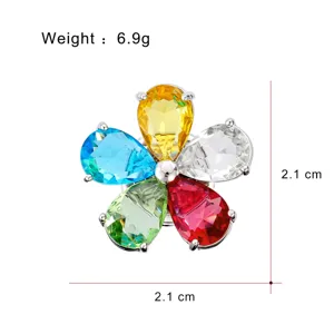Vue détaillée de la broche aimantée en cristal coloré, montrant sa taille et son poids.