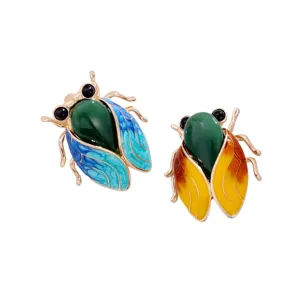 Vintage Chinese Style Alloy Cicada Brooch With Enamel Effect Faux Jade Pin For Hanfu Cheongsam Women Jewelry Accessories Gift