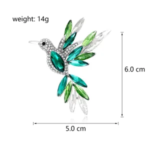 Kristall Strass Kolibri Brosche Luxus grüne Vogel Anstecknadel elegant Mantel Schmuck