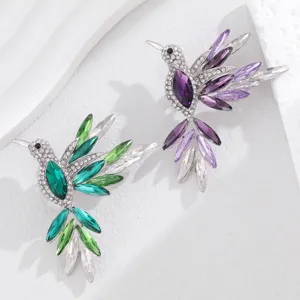 Elegante Strass Kolibri Brosche, edler Kristall Anstecker für Damen Mantel und Anzug.