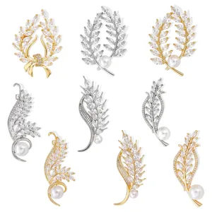 Luxury High-End Wheat Ear Brooch Alloy Zirconia Artificial Pearl Elegant Corsage Pin Women Suit Dress Apparel Jewelry Gift