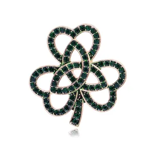 Broche Trèfle Élégante en Strass Évidée pour Femmes Clip de Foulard en Alliage Épingle Florale Accessoires Mode Bijoux Cadeau
