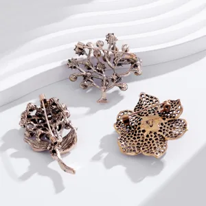 Vintage alloy brooch back detail showing secure pin closure and intricate metalwork.