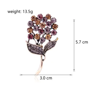 Rhinestone flower bouquet alloy brooch pin elegant crystal plant accessories fashion jewelry