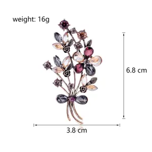 Vintage crystal flower bouquet brooch alloy crystal lapel pin jewelry accessory gift.