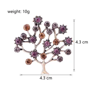Vintage rhinestone tree brooch alloy crystal pin fashion jewelry accessory 4.3x4.3cm 10g