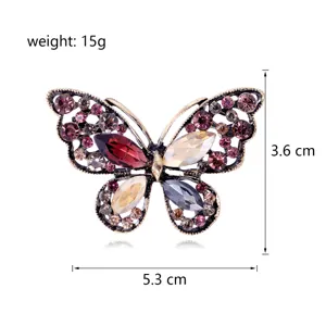 Vintage butterfly rhinestone brooch for women, elegant alloy crystal lapel pin jewelry