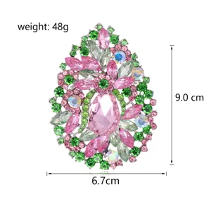 Exquisite pink green crystal teardrop brooch elegant vintage rhinestone fashion jewelry pin