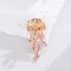 Exquisite rose gold jellyfish brooch detail view, elegant pin accessory for women outfits.