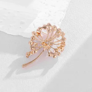 Detailansicht der eleganten goldfarbenen Löwenzahn-Brosche mit sicherem verlässlichem Verschluss.