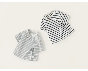 Kinder gestreept t-shirt met korte mouwen peuter pullover gedetailleerde top.