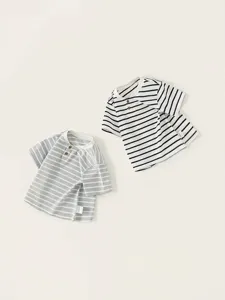 Jongens Korte Mouw T-Shirt Puur Katoen Gestreepte Ronde Hals Casual Zomer Ademend Kinder Tops