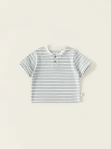 Zomer baby gestreept kort mouw T-shirt met knoppen voor peuters en kinderen kleding
