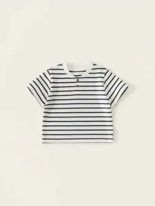 Peuter jongens gestreepte korte mouw T-shirt zomer schattige casual knop pullover