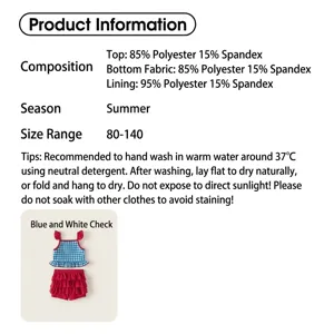 Detailed view of the cute girls summer ruffle bikini swimwear showing material and size specs.