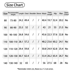 Children swimsuit size chart with detailed measurements from size 80 to 140 for kids.