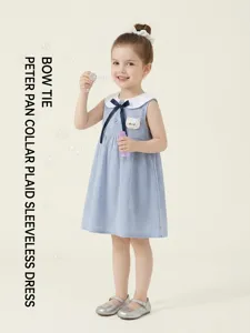 Baby Mädchen Sommer Gingham Kleid Süß Peter Pan Kragen Schleife A-Linie Prinzessin Kleid Kleinkind Kinder Casual Täglich Kleidung
