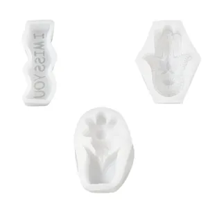 Juego de 3 moldes de silicona DIY con diseño de flor, mano de Hamsa y texto I MISS YOU