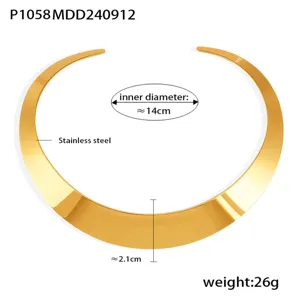 Punk style gold-plated stainless steel open choker necklace with 14cm inner diameter