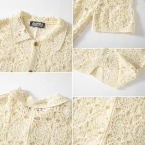 Détails rapprochés du polo en maille crochetée pour hommes, montrant la texture et le col.