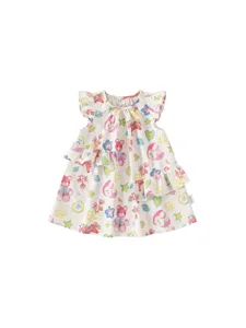 Baby Girls Summer Cotton Dress Sweet Cartoon Floral Print A-Line Princess Dress Sleeveless Ruffle Casual Kids Clothes