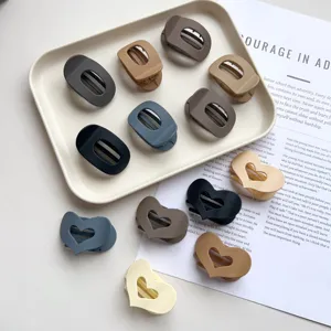 Korean matte hollow heart and oval hair claw clips set, mini shark clips for half up hairstyles.