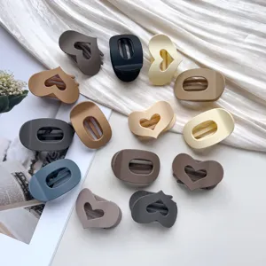 Korean style matte hair claw clips set, cute hollow heart and oval small shark clips for women.