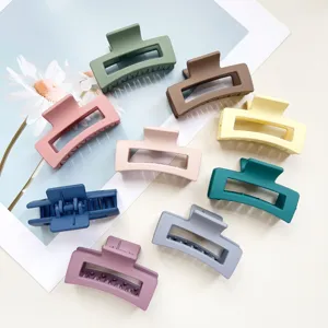 Colorful matte square hair claw clips set, simple geometric hair accessories for daily use.