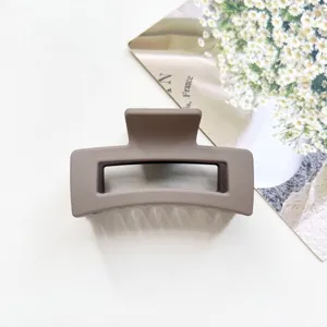 Matte square hair claw clip for women, chic minimalist hair accessory, 6.5cm brown hair catch.