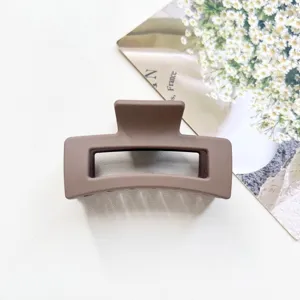 Minimalist matte square hair claw clip, 6.5cm brown hair accessory for daily elegant styling.