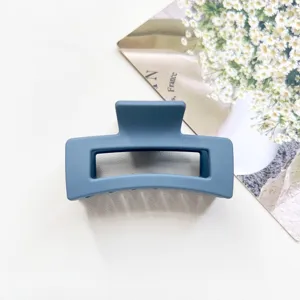 Matte blue hair claw clip minimalist square hair catcher for women elegant daily hair styling