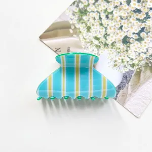 Pince à cheveux PVC rayée bleu jaune moyenne mignonne demi-ronde pince requin accessoires