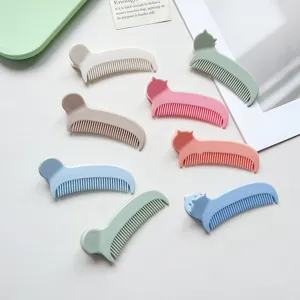 Pettine Fermaglio per Capelli in Plastica Minimalista Tinta Unita Forma Testa Gatto Forcina Doppio Uso Accessori per Capelli Donna