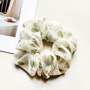 Chiffon rhinestone hair scrunchie mesh hair tie detail view elegant accessory for women