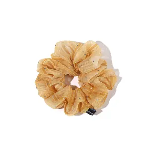 Sheir mesh scrunchie with rhinestones, elegant gold hair band for women and girls daily wear.