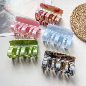 Acrylic hair claw clips set, marble pattern shark clips for thick hair styling and daily wear.