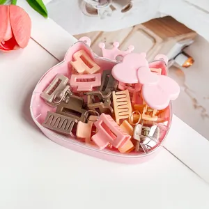 Boîte de rangement chat nœud mignonne avec pinces à cheveux colorées pour coiffure quotidienne.