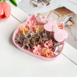 Joli ensemble de boîtes de rangement chat dessin animé avec mini pinces à cheveux fleurs.