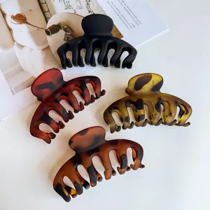 Large matte hair claw clips set stylish tortoiseshell shark clips for thick hair daily wear 4pcs