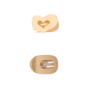 Matte hollow heart hair claw clip, Korean style flat oval shark clip, elegant hair accessory.