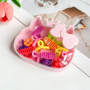 Joli coffret de mini pinces à cheveux colorées avec boîte de rangement forme chat.