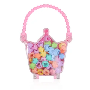 Boite de rangement couronne enfants mini pinces a cheveux fleurs colorees poignee perles accessoires