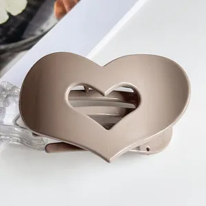 Large heart hollow hair claw clip elegant brown hair accessory for women daily styling