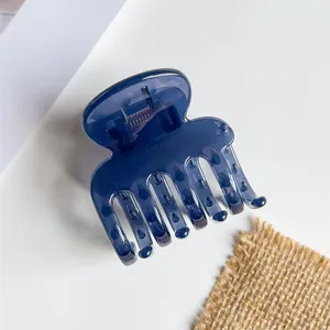 Detail van de donkerblauwe doorschijnende haarklem, handige haaraccessoire voor half opstekend.