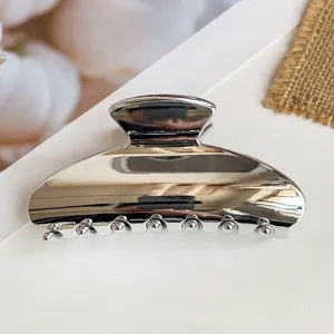 Molla per capelli metallica argentata, clip a squalo semirocircolare in PC per acconciature.