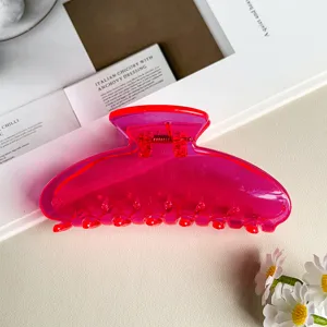 Molletta per capelli trasparente in gelatina rosa neon, piccola clip squalo carina per donne.