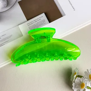 Molla per capelli trasparente verde fluorescente, mini molletta tinta unita semplice.