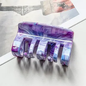Purple marble hair claw clip for women, stylish acrylic hair catcher for daily styling and updo hairstyles.