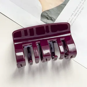 Korean minimalist PC hair claw clip for women, elegant wine red rectangular shark clamp.