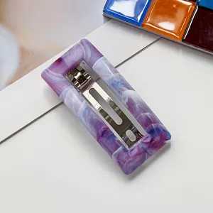 Purple marble hair clip detail shot, elegant resin hair accessory close-up view display.